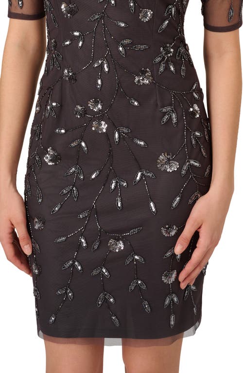 Shop Adrianna Papell Floral Beaded Cocktail Dress In Gunmetal