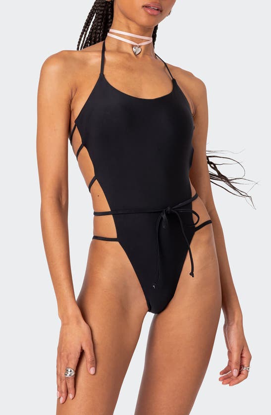 Shop Edikted Strappy One-piece Swimsuit In Black