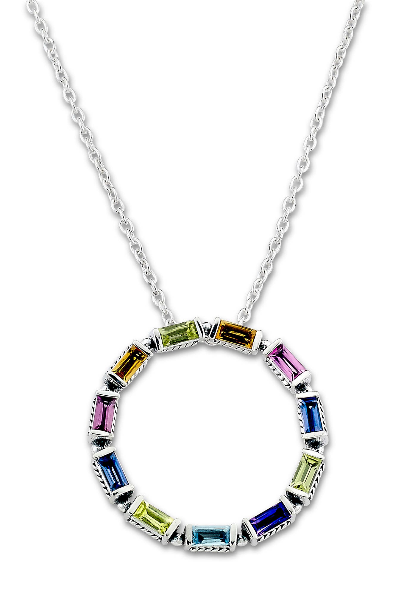 SAMUEL B. Sterling Silver Multi-Gemstone Halo Necklace | Nordstromrack