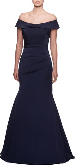 La femme surplice shop off the shoulder gown