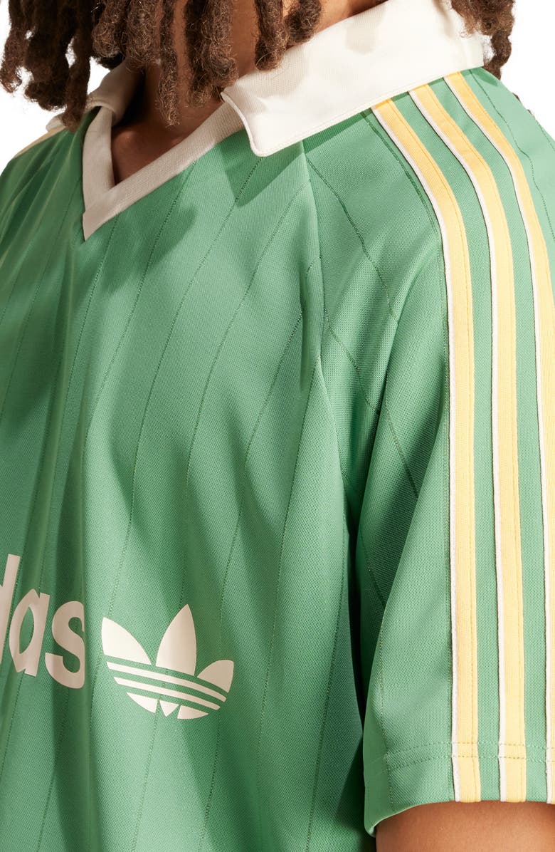 Vintage 80’s ADIDAS Made In Slovenia Pinstripe Collared Polyester Jersey Top