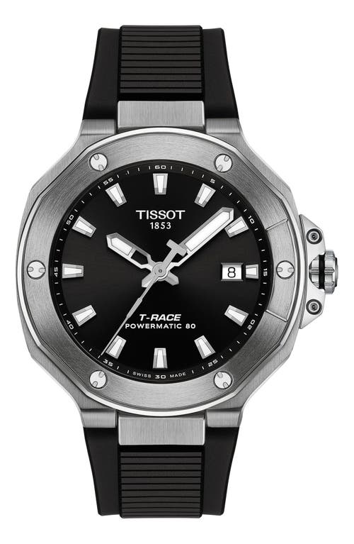Tissot Men's Swiss Automatic T-race Powermatic 80 Black Silicone Strap Watch 41mm In Black