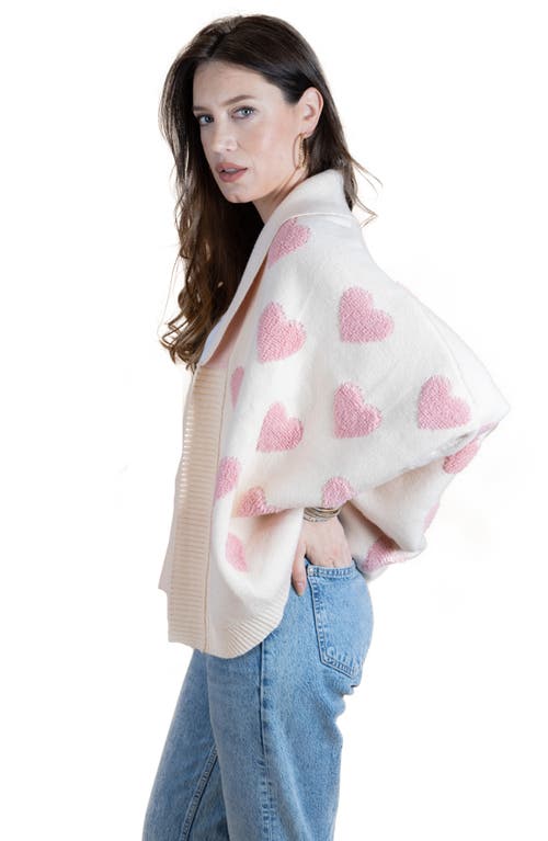 Saachi Heart Open Front Cardigan In White Pink