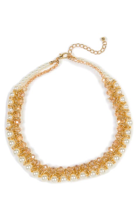 Imitation Pearl & Crystal Collar Necklace