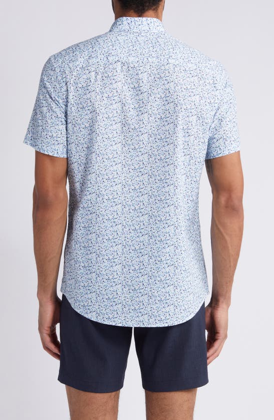 Shop Nordstrom Trim Fit Floral Short Sleeve Stretch Cotton & Linen Button-down Shirt In White- Blue Micro Ditsy