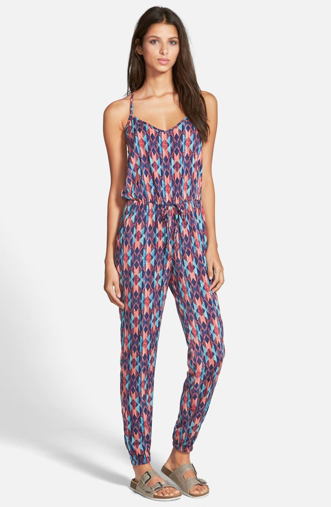 Socialite Print Strappy Back Jumpsuit (Juniors) Nordstrom