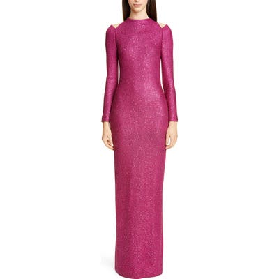 St. John Collection Luxe Long Sleeve Sequin Tuck Knit Gown, Pink