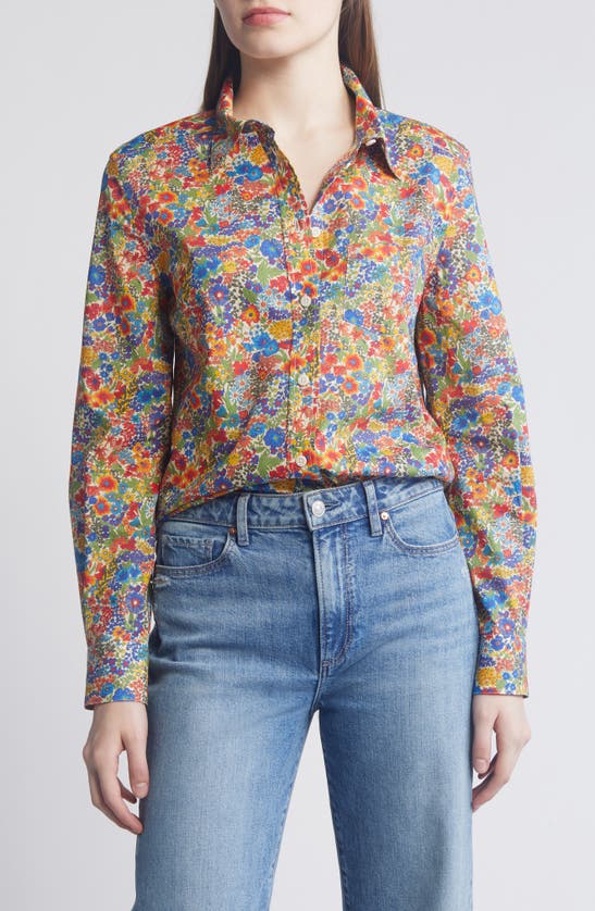 Shop Liberty London Floral Long Sleeve Cotton Button-up Shirt In Blue Multi