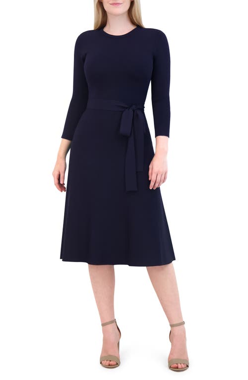 Shop Eliza J Tie Belt Dress In Navy