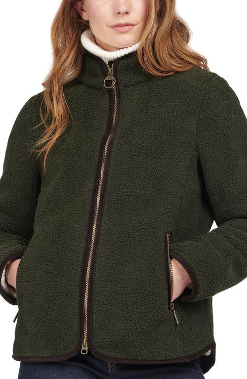 Barbour Lavenham High Pile Fleece Jacket in Olive/Classic at Nordstrom, Size 10 Us