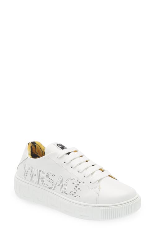 Versace Kids' Greca Low Top Sneaker in White/Gold