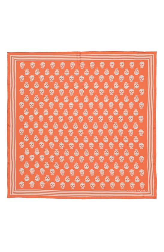 Alexander Mcqueen Biker Skull Silk Scarf In Apricot/ Ivory