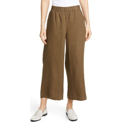 Eileen Fisher Wide Leg Crop Organic Linen Pants, Brown