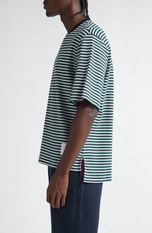 Shop Thom Browne Oversize Stripe High-low Hem Cotton T-shirt In Navy/green/white