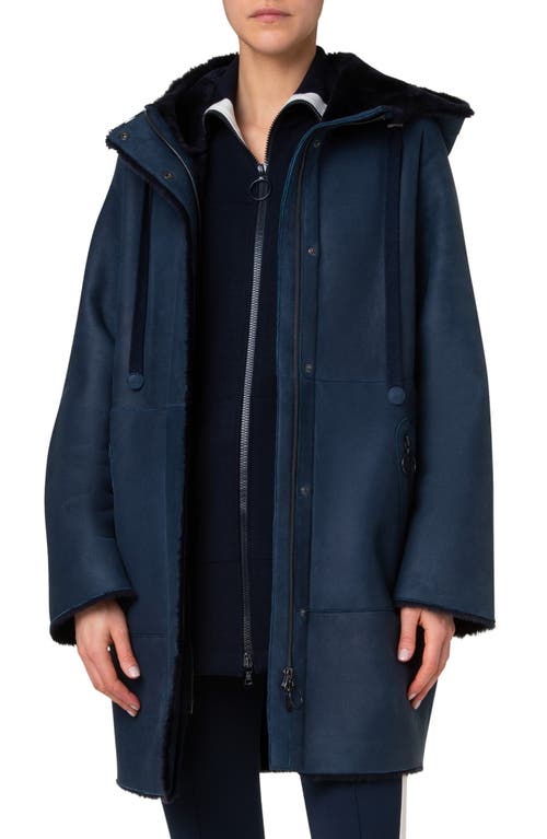 Shop Akris Punto Shearling Lined Lambskin Leather Parka In Navy