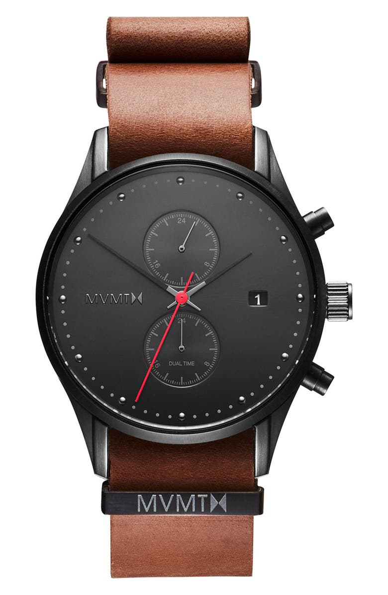 MVMT Voyager Chronograph Leather Strap Watch, 42mm | Nordstrom