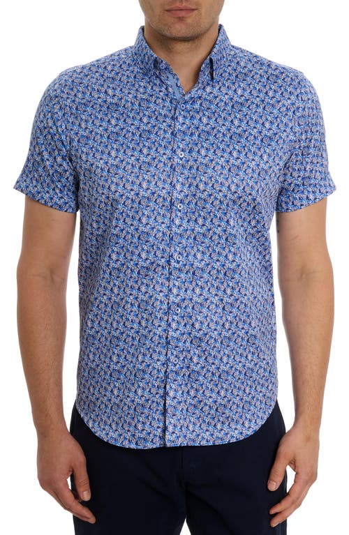 Robert Graham Wade Wave Print Short Sleeve Button-Up Shirt Blue at Nordstrom,