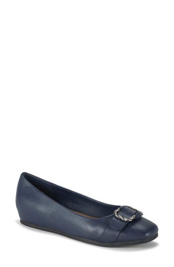 Baretraps Colette Womens Buckle Faux Leather Ballet Flats In Midnight