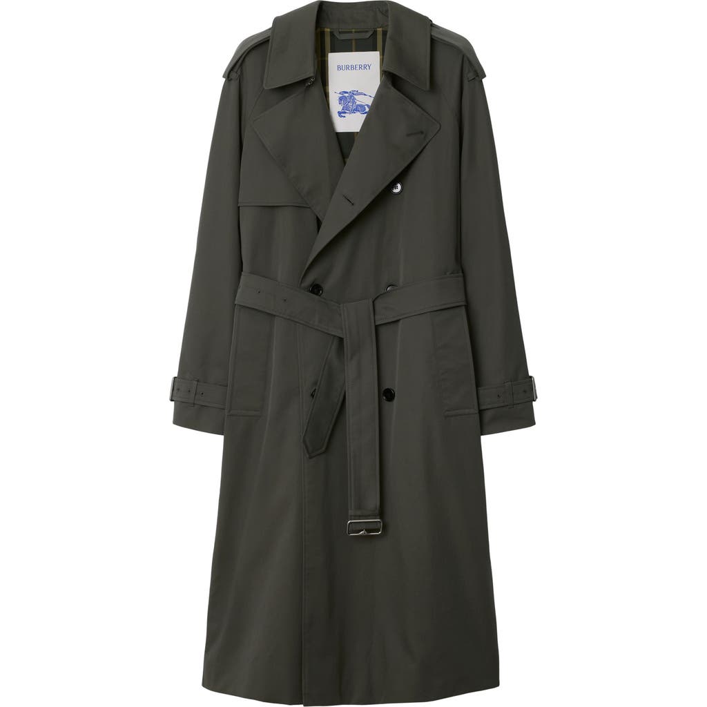 Shop Burberry Long Gabardine Trench Coat In Graphite