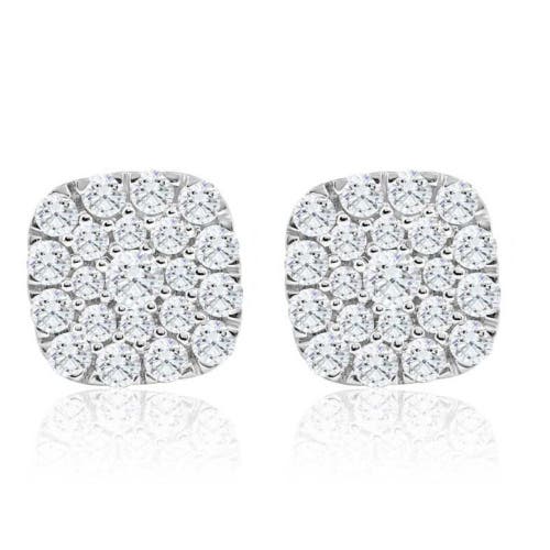 Bliss Diamond 1ct Tw Round Diamond Cushion Halo Studs 10k Yellow Gold Lab Grown Earrings In 10k Yellow Gold