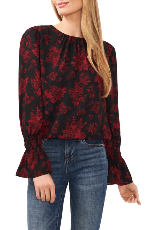 CeCe Floral Long Sleeve Ruffle Cuff Top at Nordstrom,