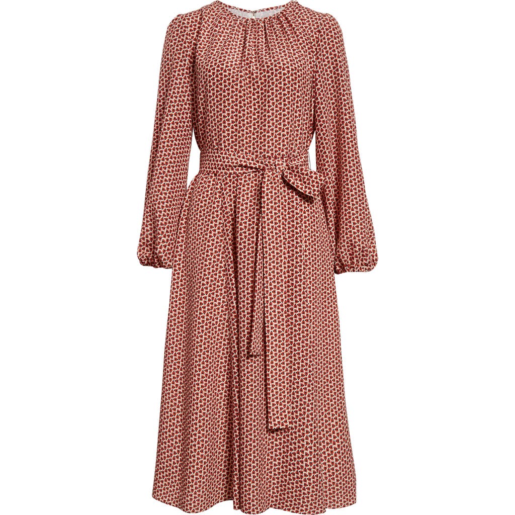 Carolina Herrera Ladybug Print Long Sleeve Belted Dress In Ecru Multi