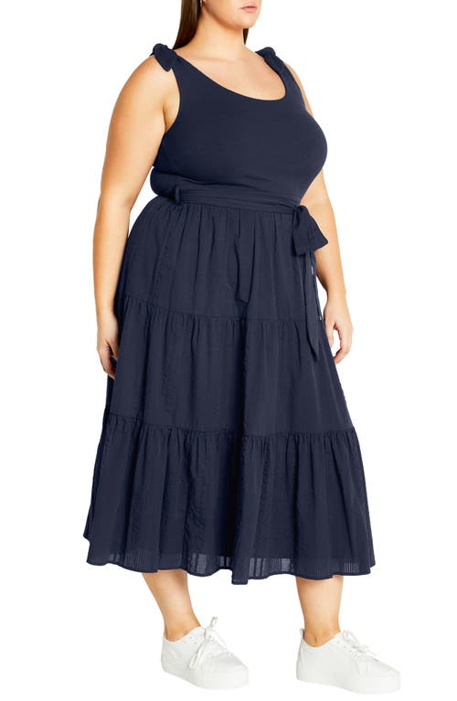 Shop City Chic Hallie Mixed Media Tiered Midi Dress In Navy