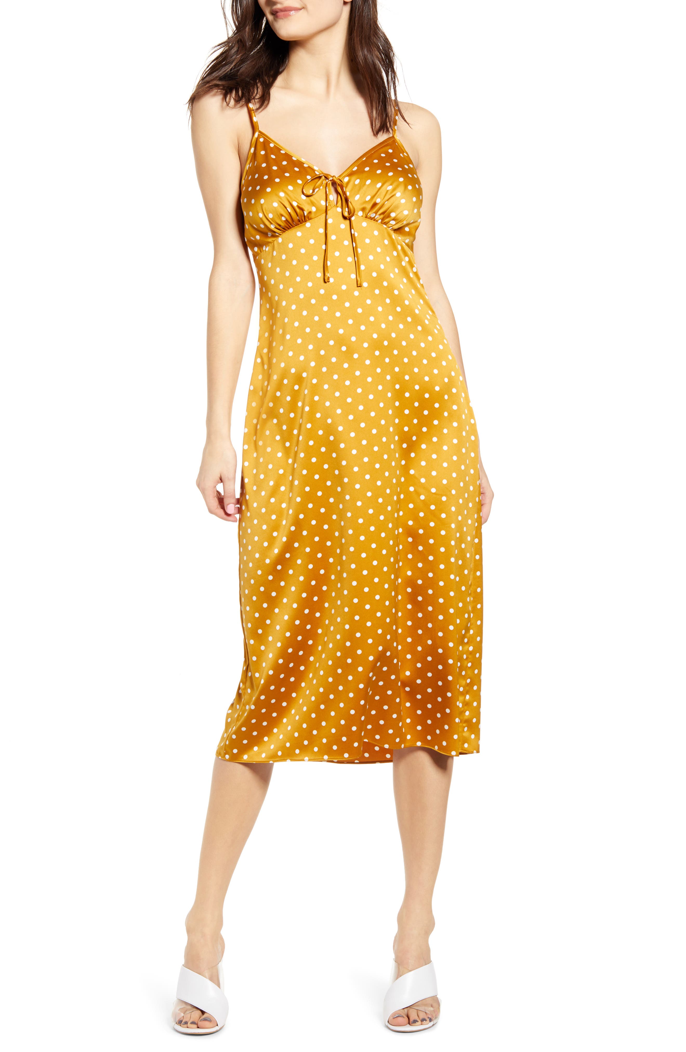 J.o.a. Sleeveless Satin Midi Dress, Yellow
