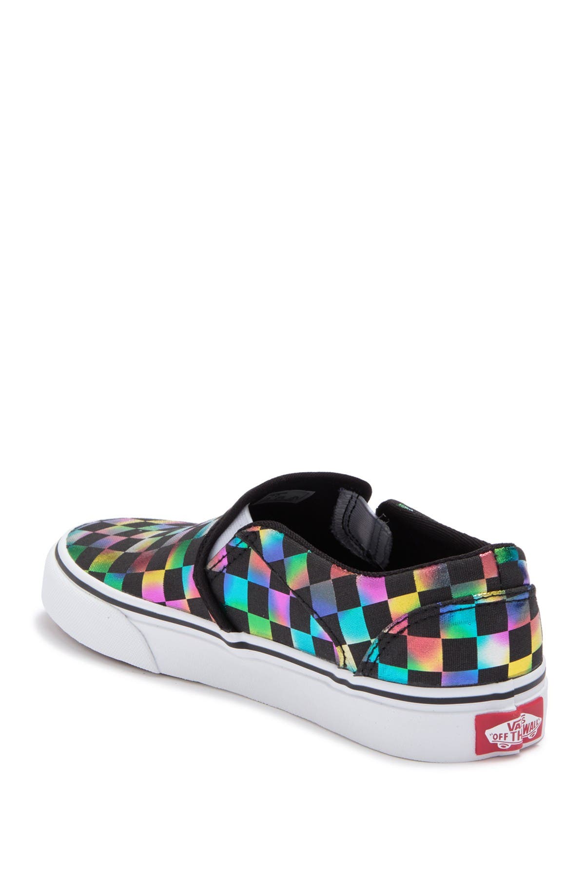 iridescent checkered slip on vans