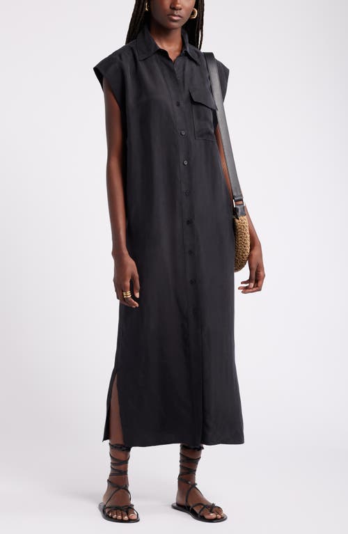 Shop Nordstrom Cap Sleeve Midi Shirtdress In Black