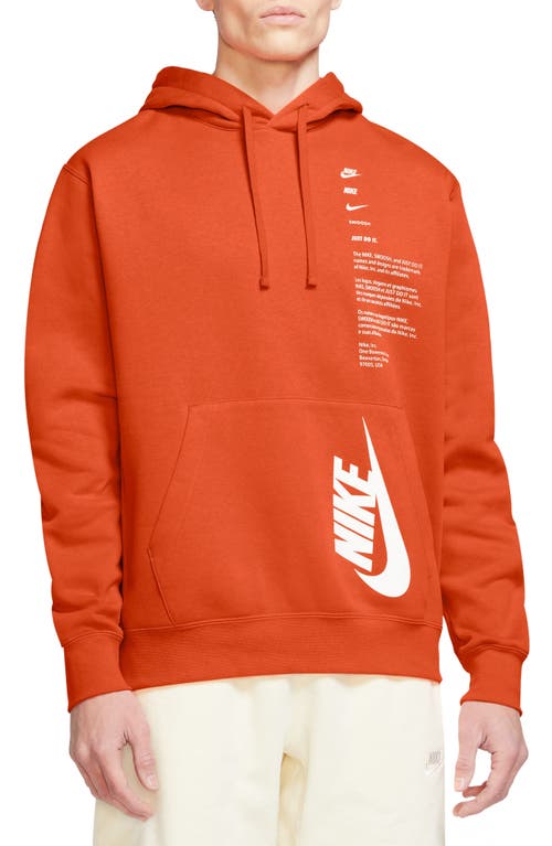 Nike Brushed Pullover Hoodie in Orange