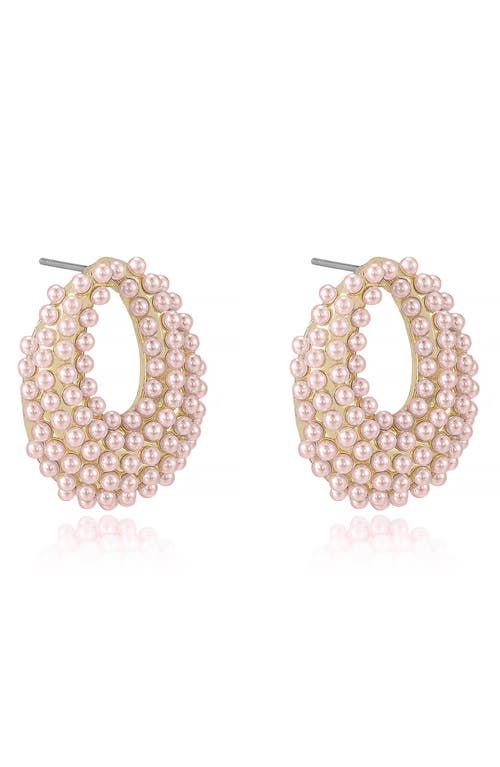 Shop Ettika Imitation Pearl Cluster Frontal Hoop Earrings In Pink