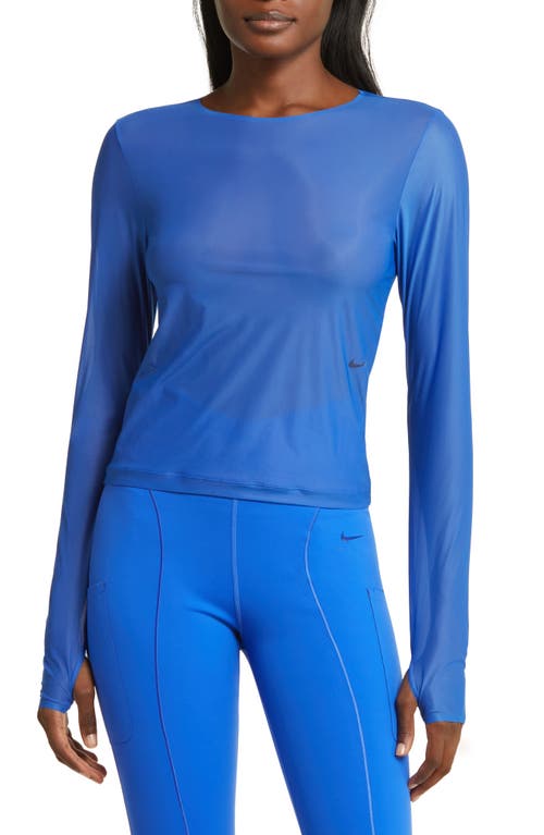 Shop Nike Futuremove Long Sleeve Dri-fit Sheer Top In Hyper Royal/clear