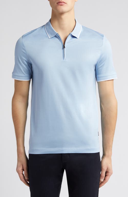 BOSS Polston Tipped Zip Polo Light Blue at Nordstrom,