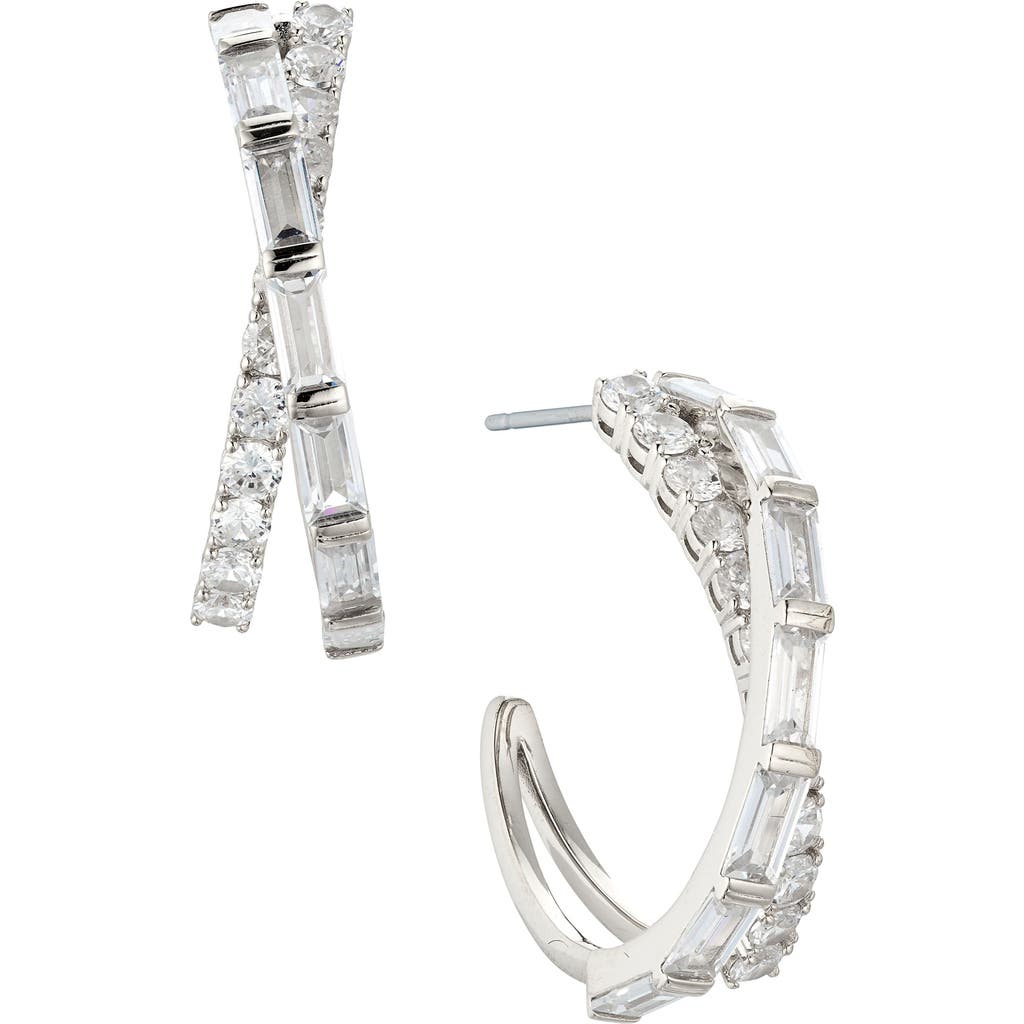 Nadri Crossover Cubic Zirconia Hoop Earrings In Metallic
