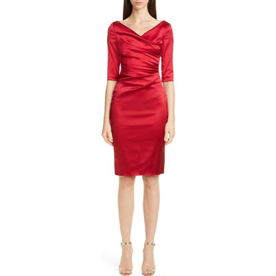 Talbot Runhof Stretch Duchess Satin Sheath Dress, Red