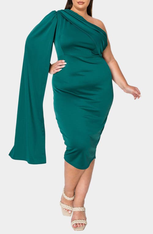 Shop L I V D Spade One-shoulder Cape Dress In Emerald