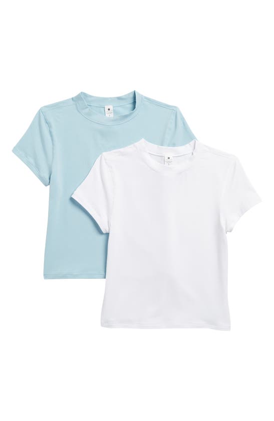 Shop Yogalicious Airlite Melissa 2-pack Mock Neck Crop Tops In Forget-me-not/white