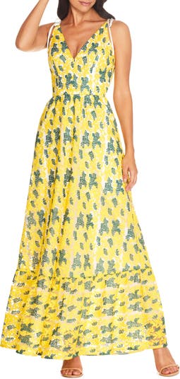 Dress the Population Sunny Embroidered Floral Tie Shoulder Gown | Nordstrom