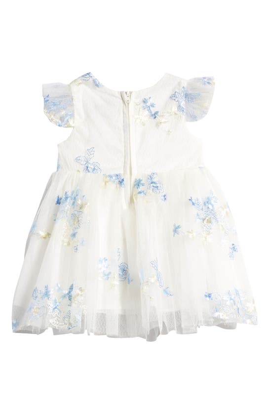 Shop Popatu Floral Embroidered Tulle Dress In White/ Blue