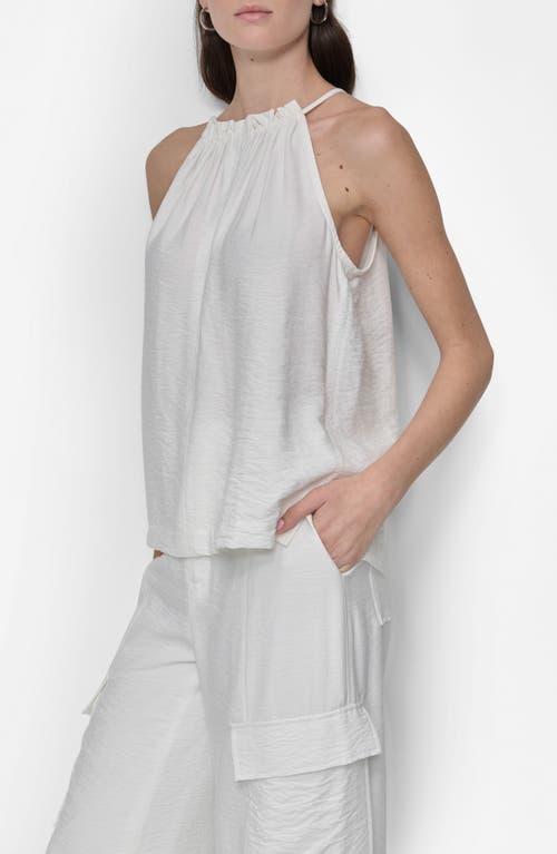 Shop Dkny Sleeveless Halter Neck Crinkle Top In White