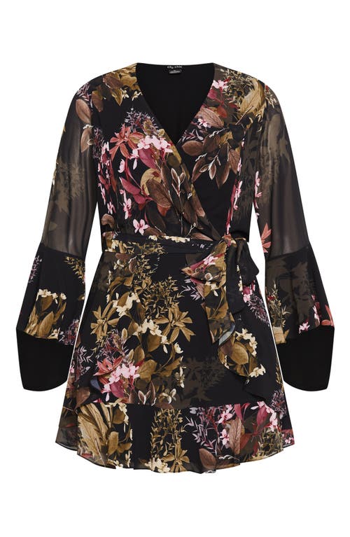 Shop City Chic Malaga Floral Print Long Sleeve Faux Wrap Dress In Malaga Fldnu