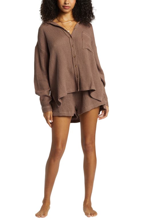 Shop Billabong Odyssey Waffle Knit Oversize Shacket In Kona