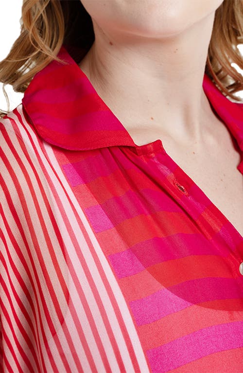 Saachi Sheer Oversize Stripe Cover-up Shirt In Red