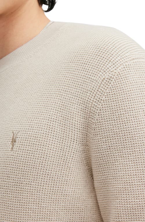 Shop Allsaints Oversize Cotton & Wool Waffle Crewneck Sweater In Oatmeal Taupe