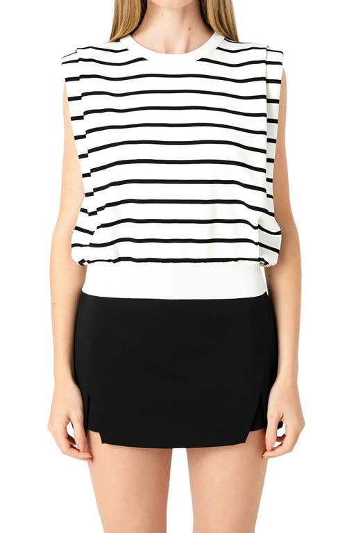 Shop Endless Rose Stripe Sleeveless Knit Top In White/black