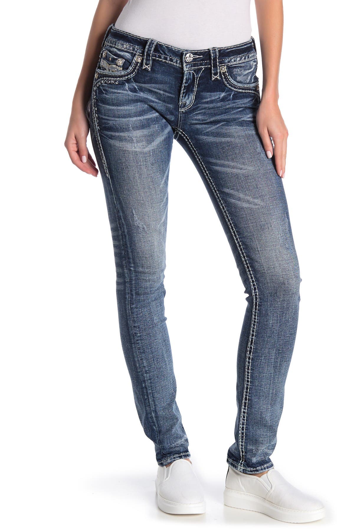 embellished straight leg jeans
