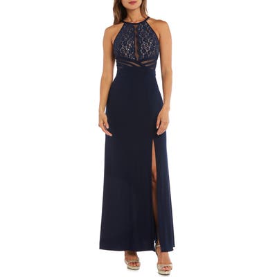 Morgan & Co. Lace & Illusion Mesh Bodice Gown