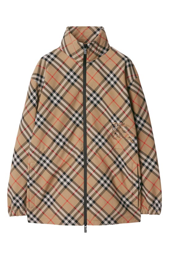 Shop Burberry Check Hooded Jacket In Sand Ip Check