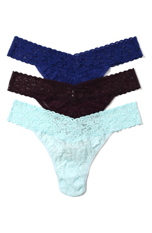 Shop Hanky Panky Assorted 3-pack Lace Original Rise Thongs In Blue Multi